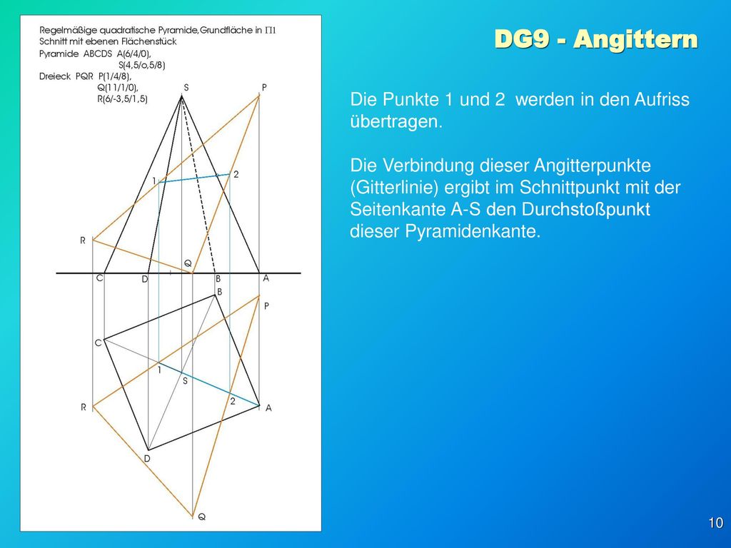 DG9 - Angittern Die Punkte 1 und 2 werden in den Aufriss übertragen.