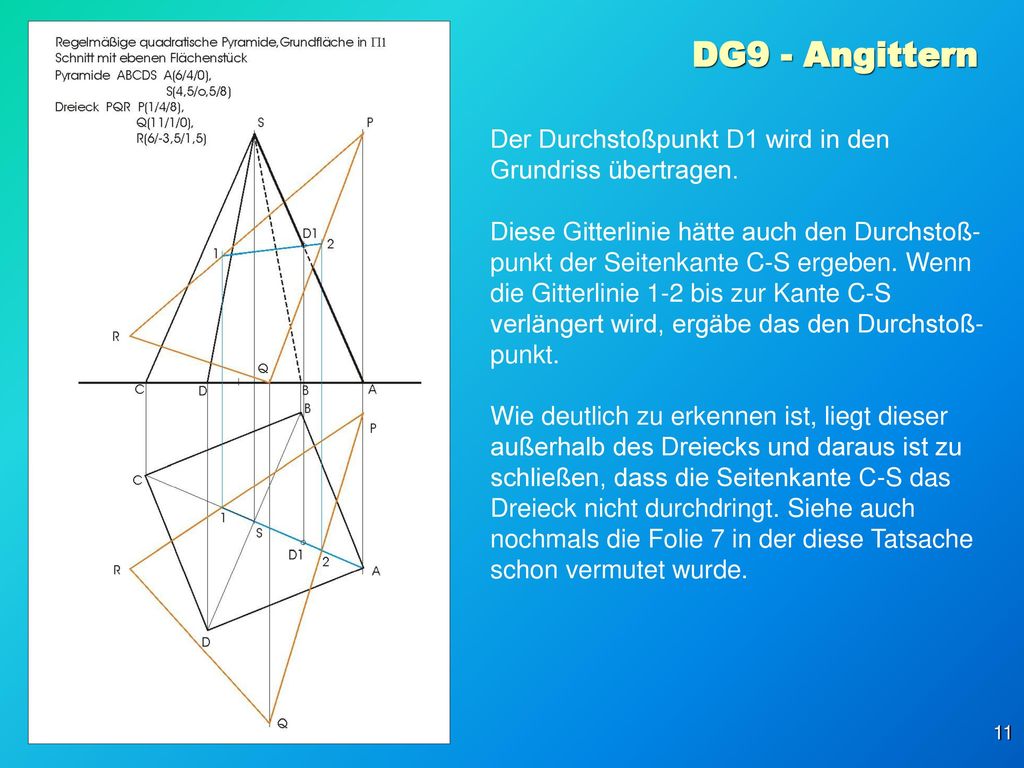 DG9 - Angittern Der Durchstoßpunkt D1 wird in den Grundriss übertragen.