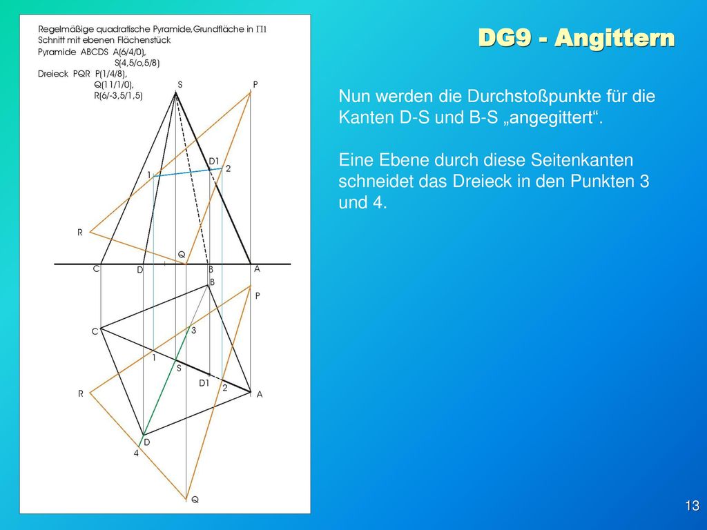 DG9 - Angittern Nun werden die Durchstoßpunkte für die Kanten D-S und B-S „angegittert .