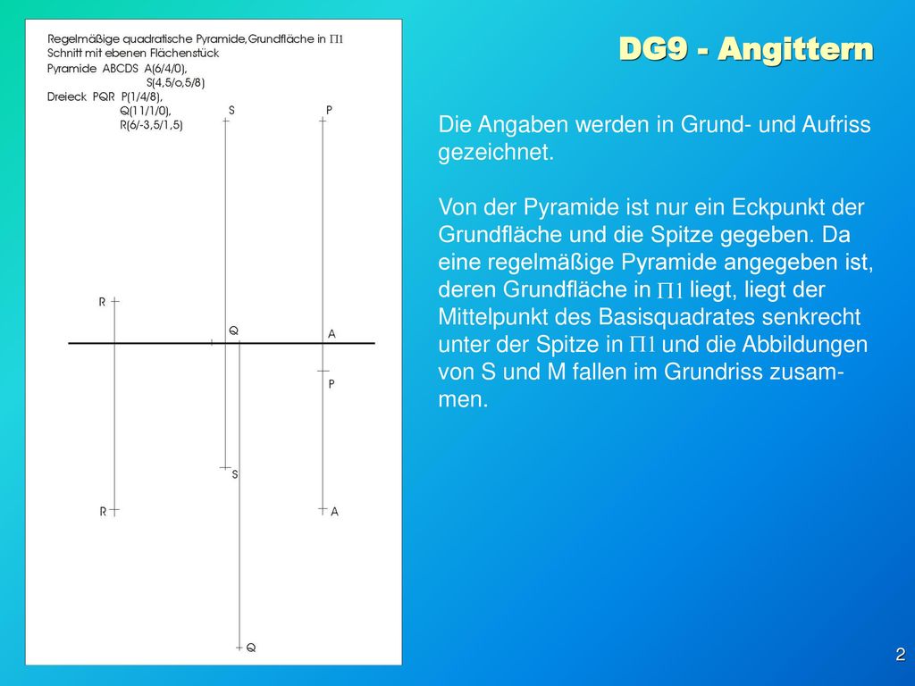 DG9 - Angittern Die Angaben werden in Grund- und Aufriss gezeichnet.