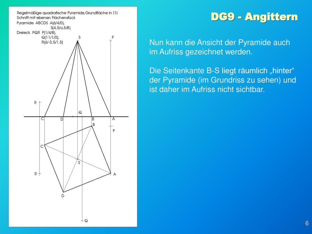 DG9 - Angittern Nun kann die Ansicht der Pyramide auch im Aufriss gezeichnet werden.