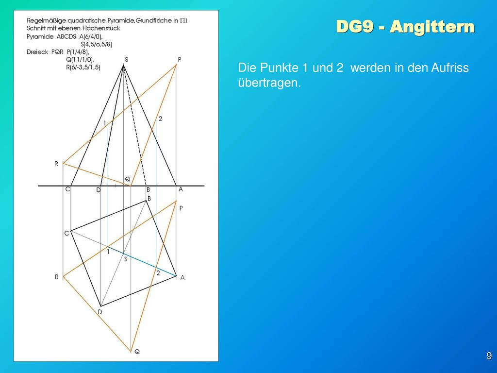 DG9 - Angittern Die Punkte 1 und 2 werden in den Aufriss übertragen.