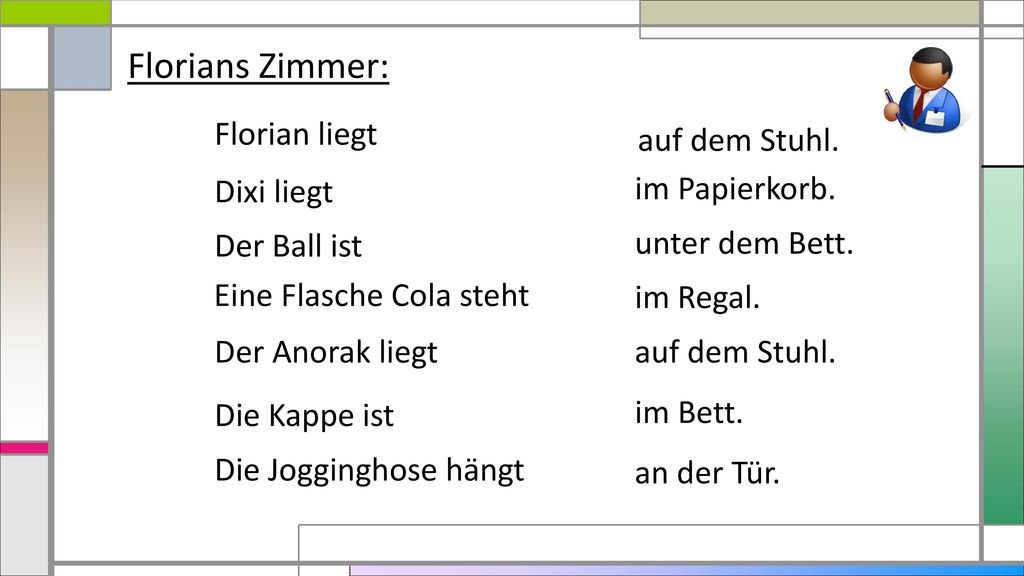 Florians Zimmer: Florian liegt auf dem Stuhl. Dixi liegt