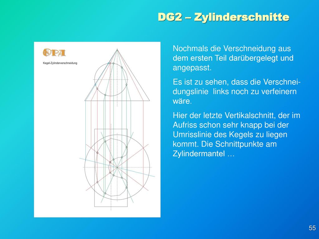 DG2 – Zylinderschnitte Nochmals die Verschneidung aus dem ersten Teil darübergelegt und angepasst.