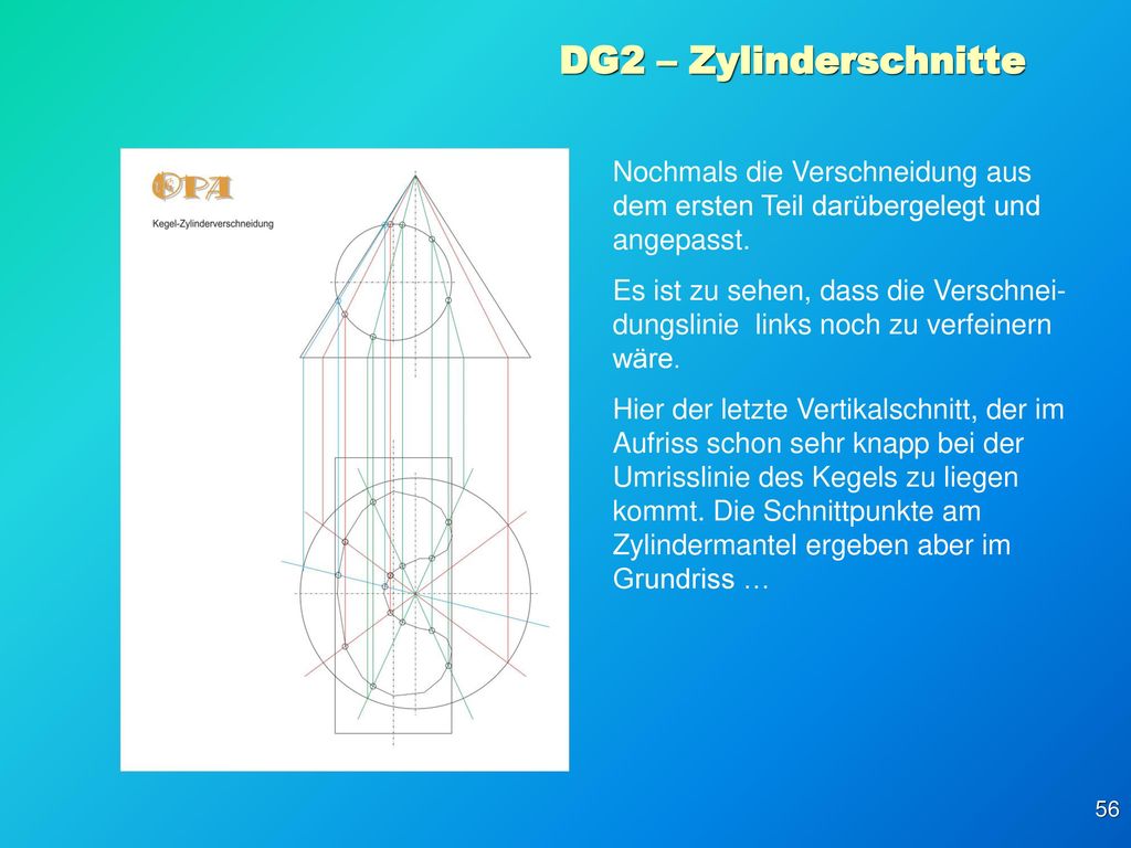 DG2 – Zylinderschnitte Nochmals die Verschneidung aus dem ersten Teil darübergelegt und angepasst.