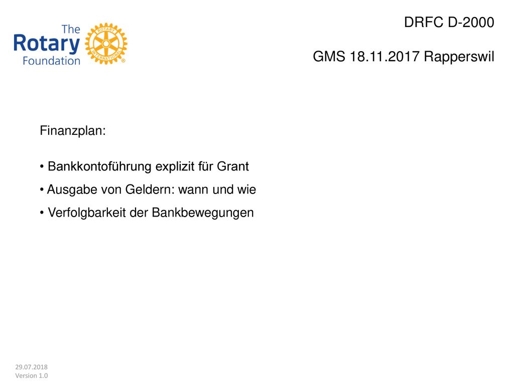Bankkontoführung explizit für Grant Ausgabe von Geldern: wann und wie