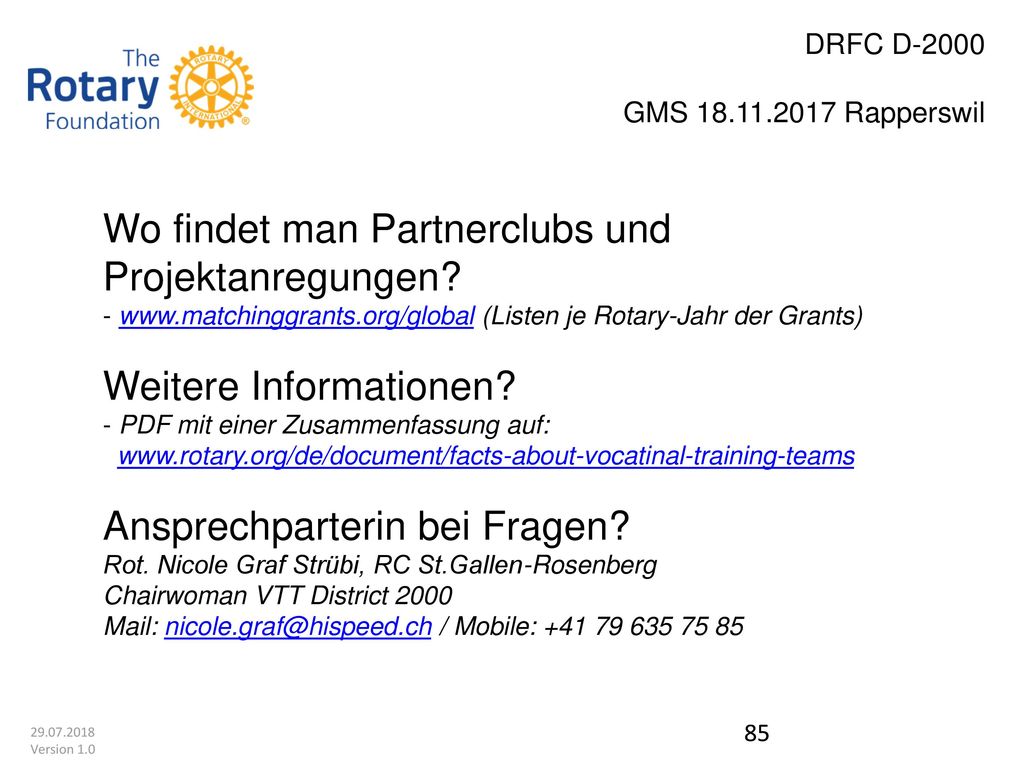 Wo findet man Partnerclubs und Projektanregungen -   (Listen je Rotary-Jahr der Grants)
