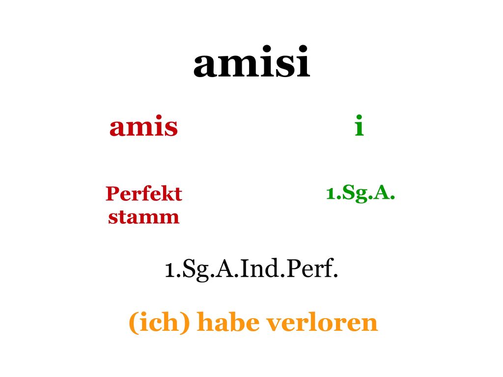 amisi amis i 1.Sg.A.Ind.Perf. (ich) habe verloren Perfekt 1.Sg.A.