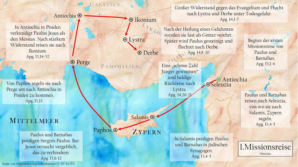 Paphos  Antiochia   Ikonium  Lystra  Derbe  Perge  Perge