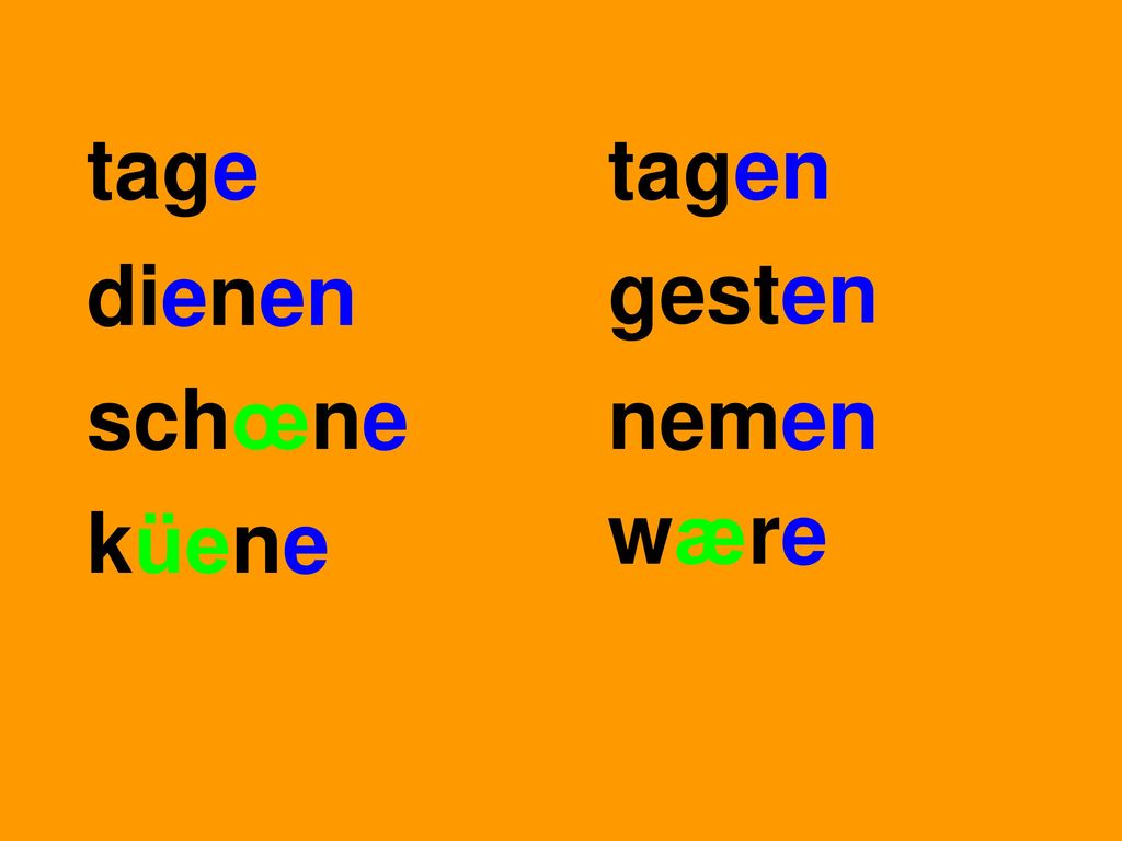 tage tagen dienen gesten schœne nemen wære küene