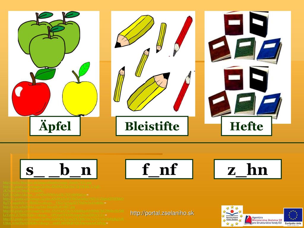 s_ _b_n f_nf z_hn Äpfel Bleistifte Hefte