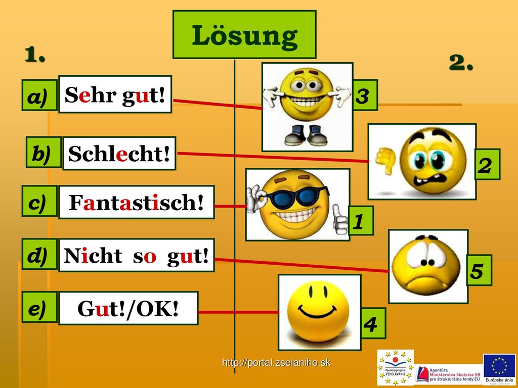 Lösung Sehr gut! a) 3 b) Schlecht! 2 c) Fantastisch! 1 d) 5 e)