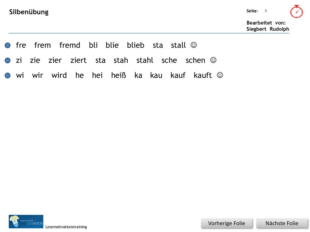 fre frem fremd bli blie blieb sta stall  zi zie zier ziert sta stah