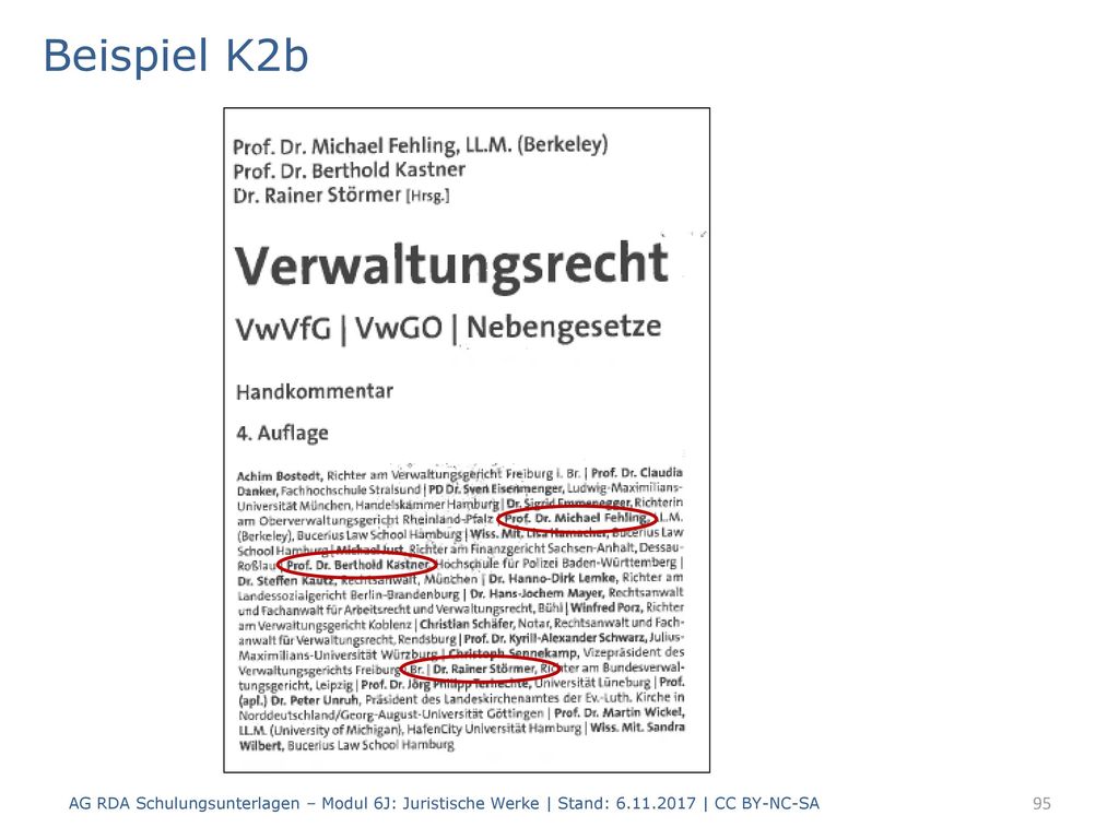 Beispiel K2b AG RDA Schulungsunterlagen – Modul 6J: Juristische Werke | Stand: | CC BY-NC-SA.
