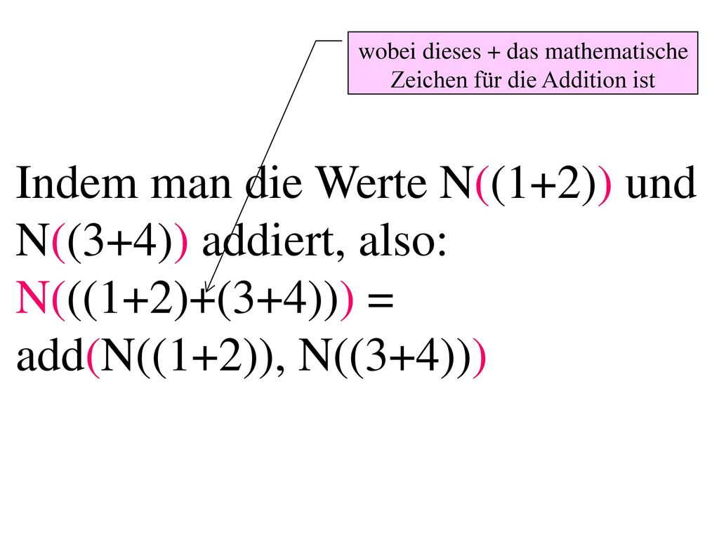wobei dieses + das mathematische Zeichen für die Addition ist