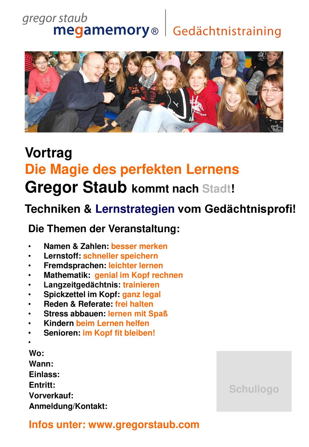 Vortrag Die Magie des perfekten Lernens Gregor Staub kommt nach Stadt!