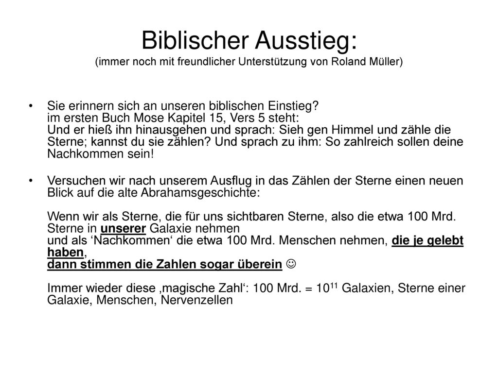 Biblischer Ausstieg: (immer noch mit freundlicher Unterstützung von Roland Müller)