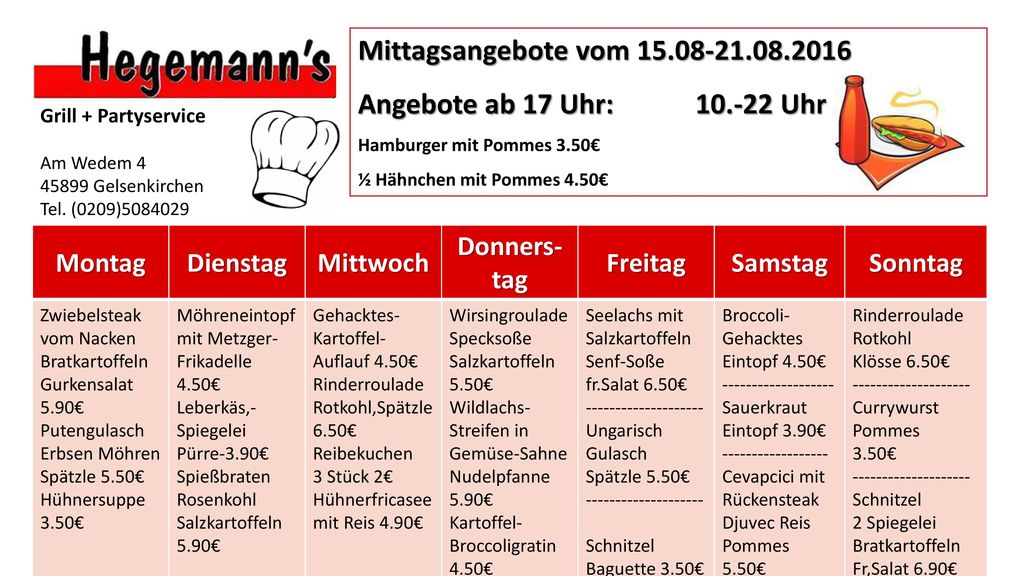 Mittagsangebote vom Angebote ab 17 Uhr: Uhr