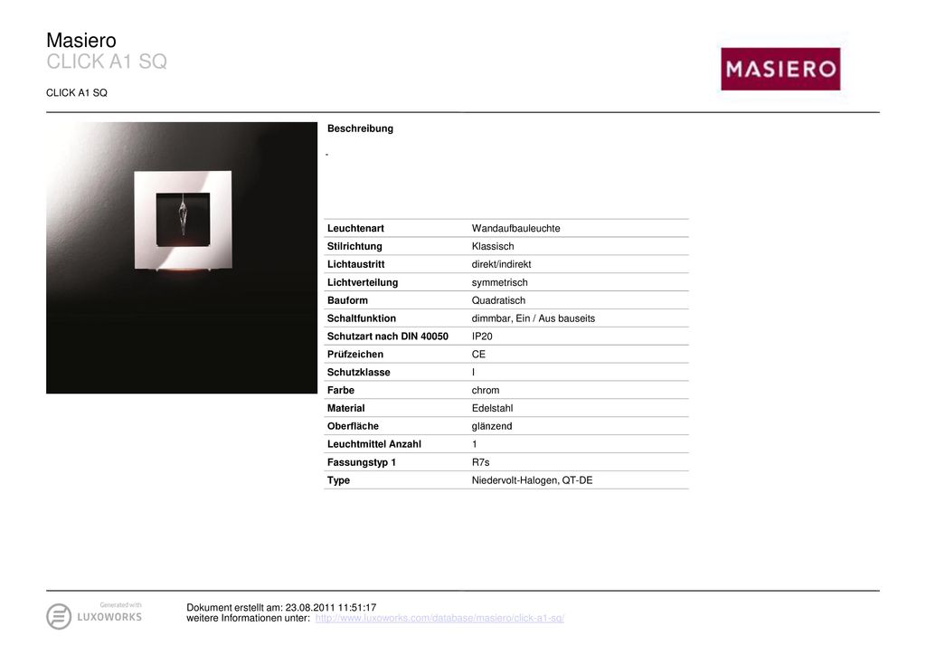 Masiero CLICK A1 SQ CLICK A1 SQ Beschreibung - Leuchtenart