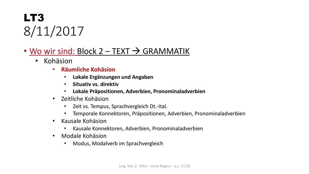 Ling. Ted. 3 - DISU – Irene Rogina – a.a. 17/18