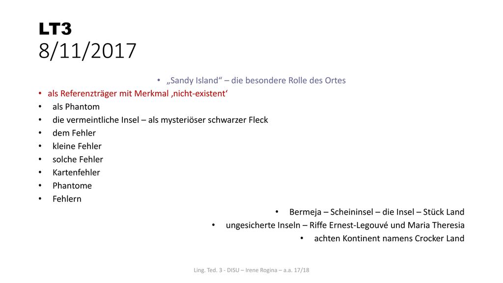LT3 8/11/2017 „Sandy Island – die besondere Rolle des Ortes