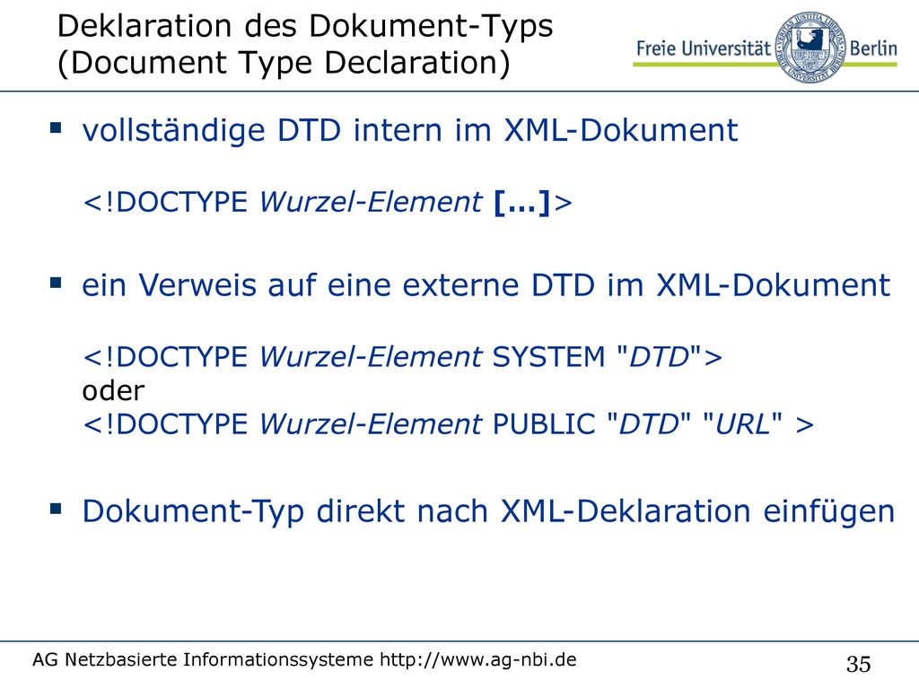 Deklaration des Dokument-Typs (Document Type Declaration)