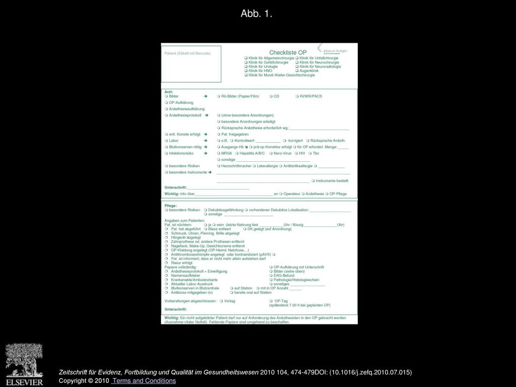Abb. 1. Präoperative Checkliste (Checkliste OP).