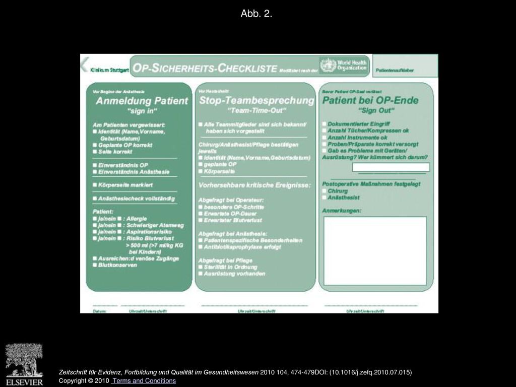 Abb. 2. Sicherheitscheckliste im OP (OP-Sicherheits-Checkliste).