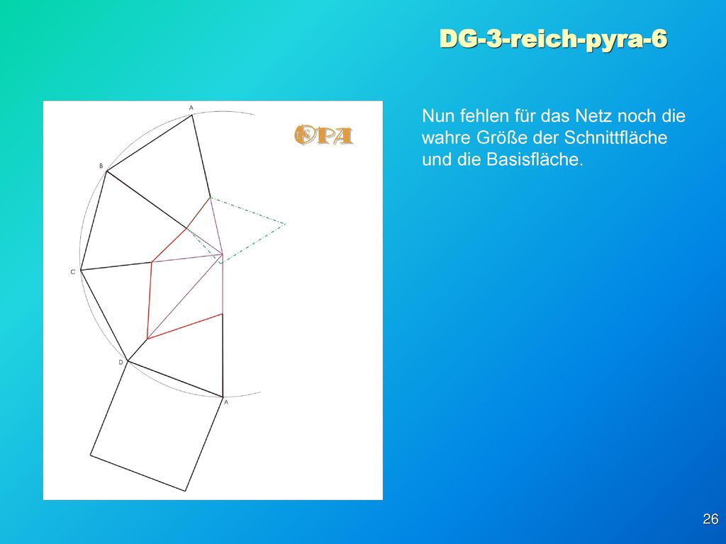 DG-3-reich-pyra-6 Nun fehlen für das Netz noch die wahre Größe der Schnittfläche und die Basisfläche.