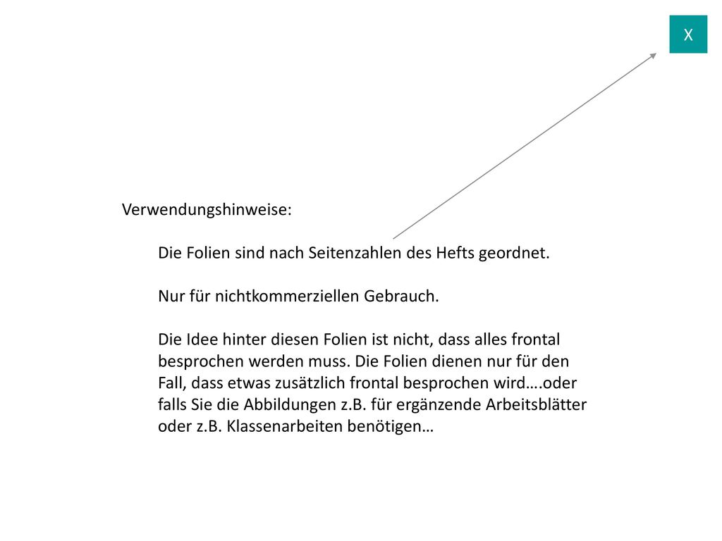 X Verwendungshinweise: Die Folien sind nach Seitenzahlen des Hefts geordnet. Nur für nichtkommerziellen Gebrauch.