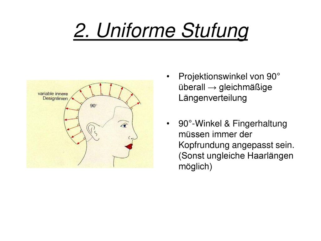 2. Uniforme Stufung Projektionswinkel von 90° überall → gleichmäßige Längenverteilung.