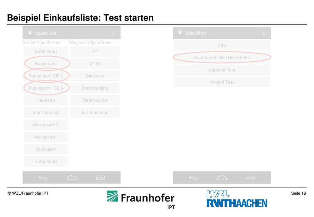 Beispiel Einkaufsliste: Test starten