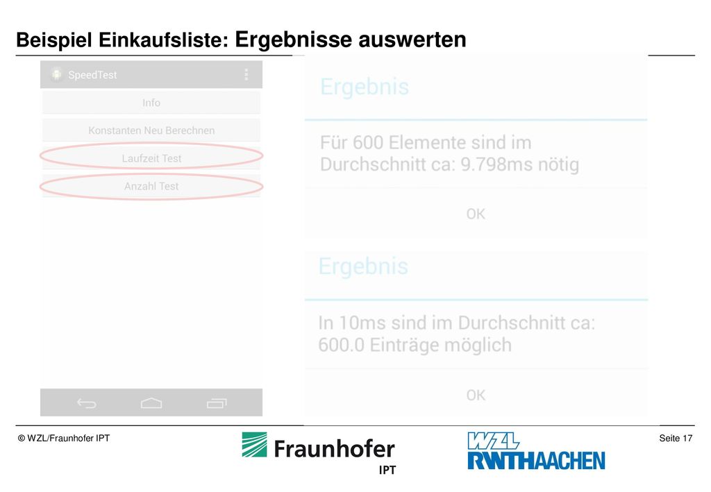 Beispiel Einkaufsliste: Ergebnisse auswerten