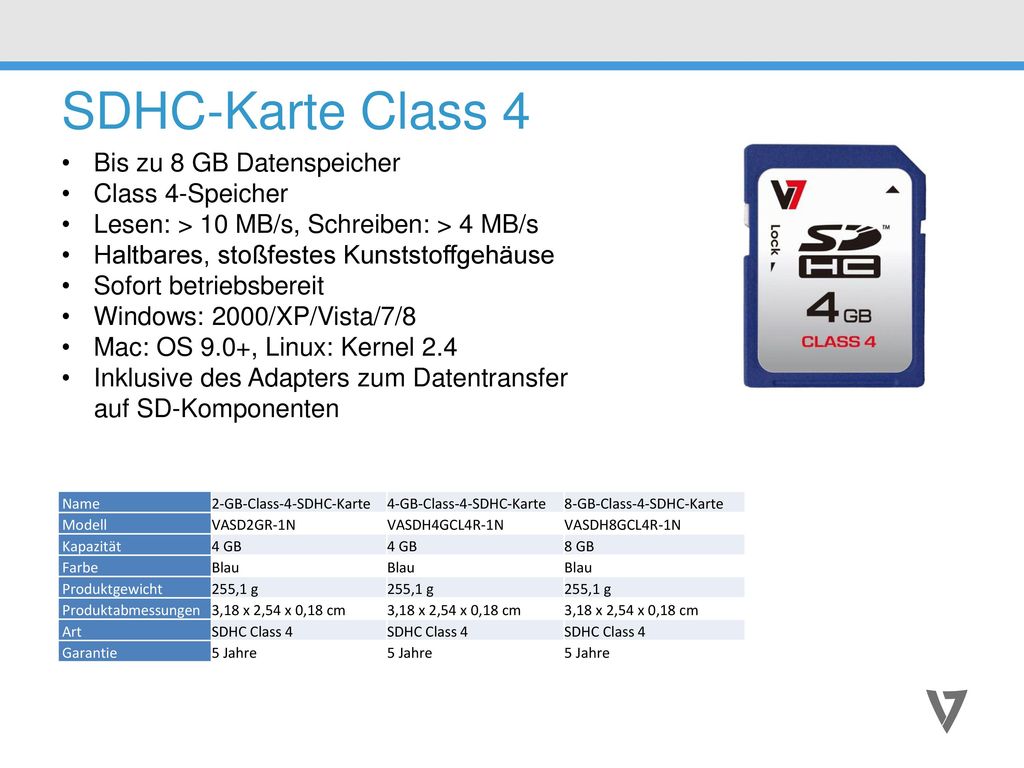 SDHC-Karte Class 4 Bis zu 8 GB Datenspeicher Class 4-Speicher