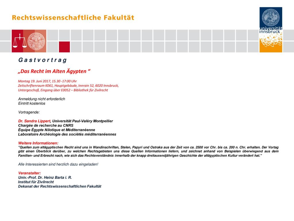 G a s t v o r t r a g „Das Recht im Alten Ägypten