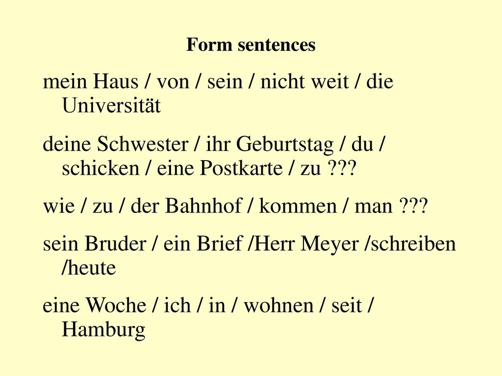 mein Haus / von / sein / nicht weit / die Universität