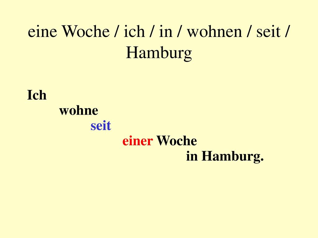 eine Woche / ich / in / wohnen / seit / Hamburg