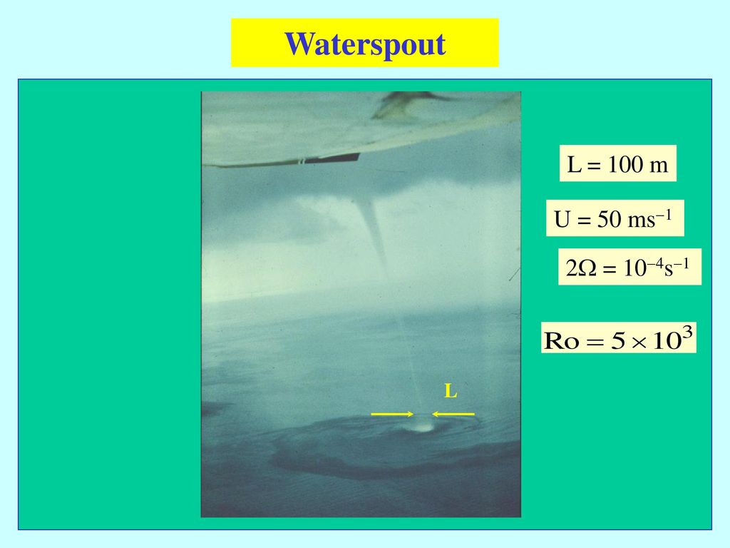 Waterspout L = 100 m U = 50 ms-1 2W = 10-4s-1 L