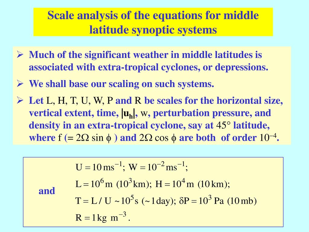 Scale analysis of the equations for middle latitude synoptic systems