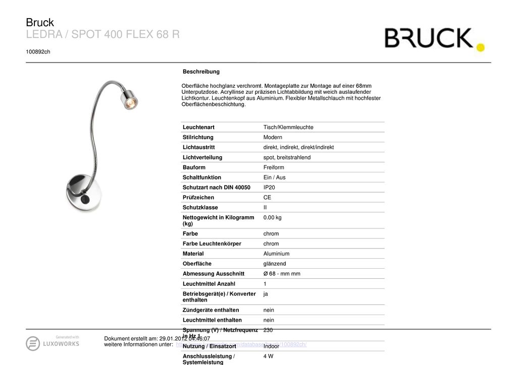 Bruck LEDRA / SPOT 400 FLEX 68 R ch Beschreibung