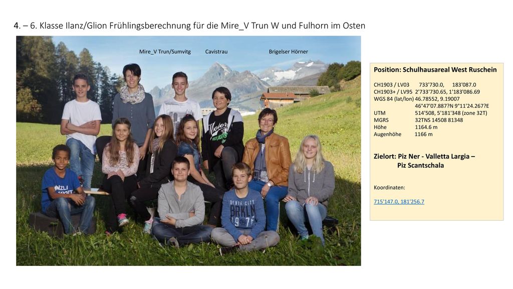4. – 6. Klasse Ilanz/Glion Frühlingsberechnung für die Mire_V Trun W und Fulhorn im Osten