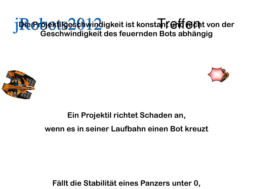 Treffen Die Projektilgeschwindigkeit ist konstant und nicht von der Geschwindigkeit des feuernden Bots abhängig.