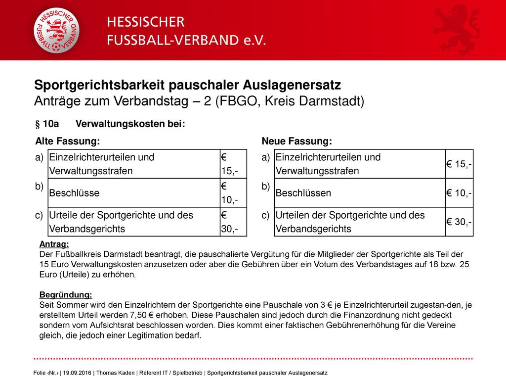 Sportgerichtsbarkeit pauschaler Auslagenersatz Anträge zum Verbandstag – 2 (FBGO, Kreis Darmstadt)