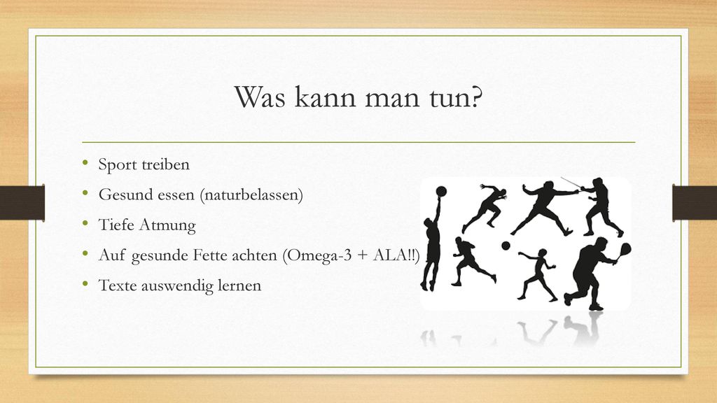 Was kann man tun Sport treiben Gesund essen (naturbelassen)