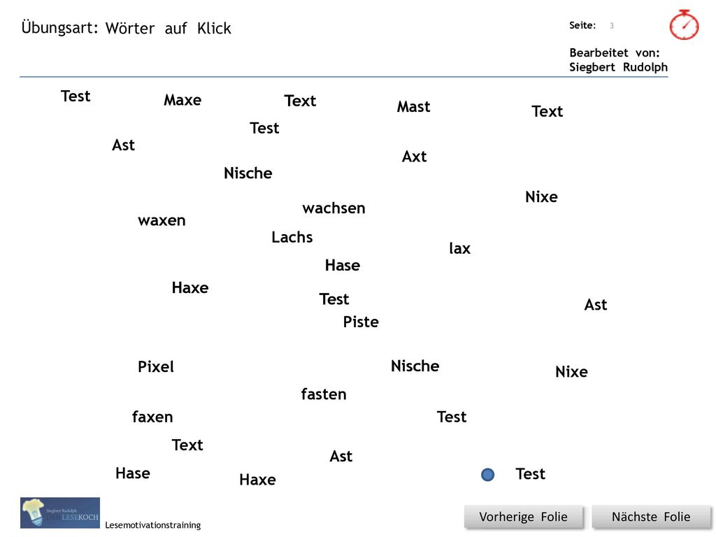 Wörter auf Klick Test Maxe Text Mast Text Test Ast Axt Nische Nixe