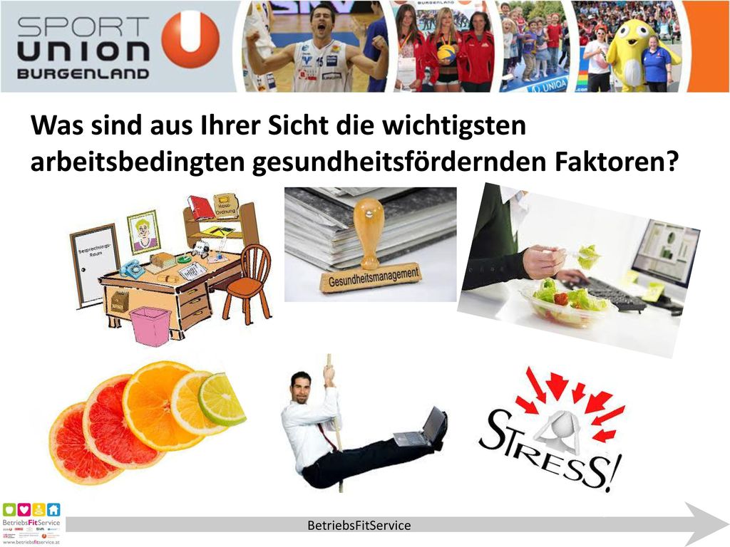 Was sind aus Ihrer Sicht die wichtigsten arbeitsbedingten gesundheitsfördernden Faktoren
