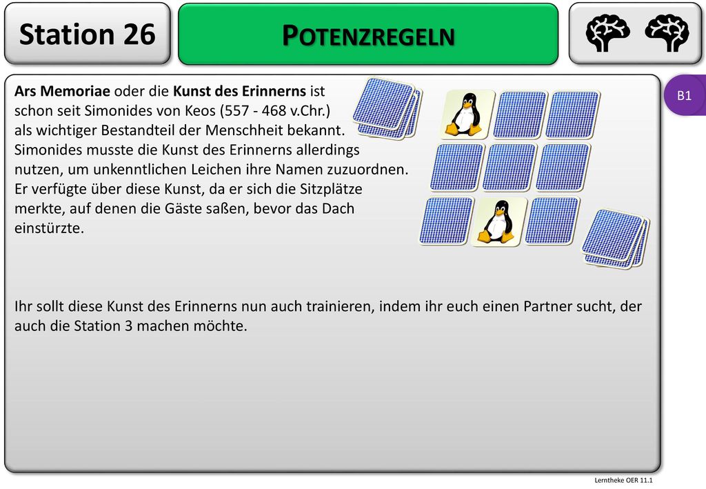 Station 26 Potenzregeln Ars Memoriae oder die Kunst des Erinnerns ist