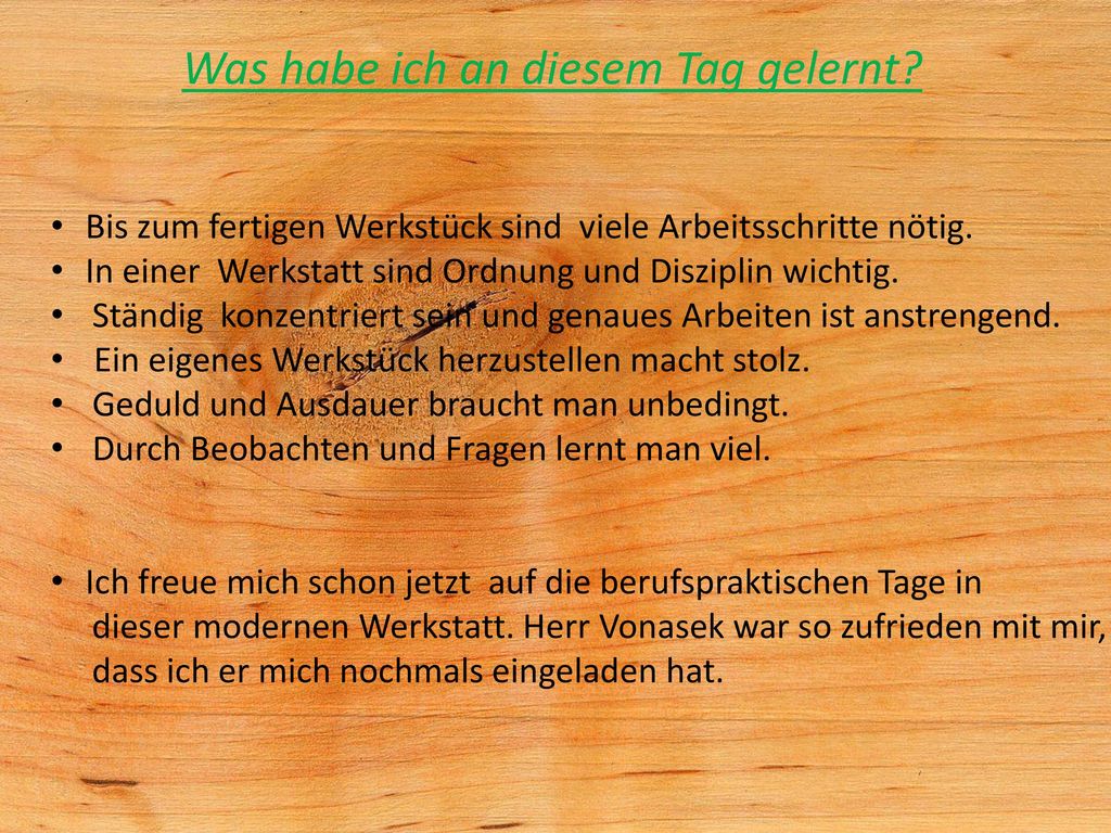 Was habe ich an diesem Tag gelernt