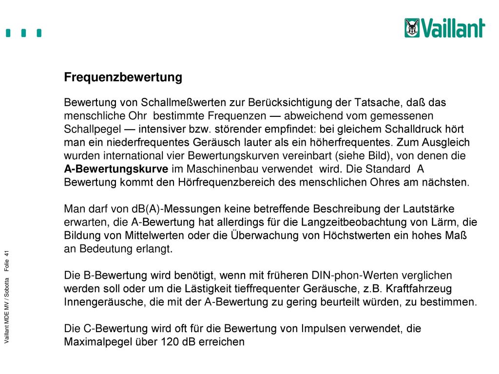 Frequenzbewertung Bewertung von Schallmeßwerten zur Berücksichtigung der Tatsache, daß das.
