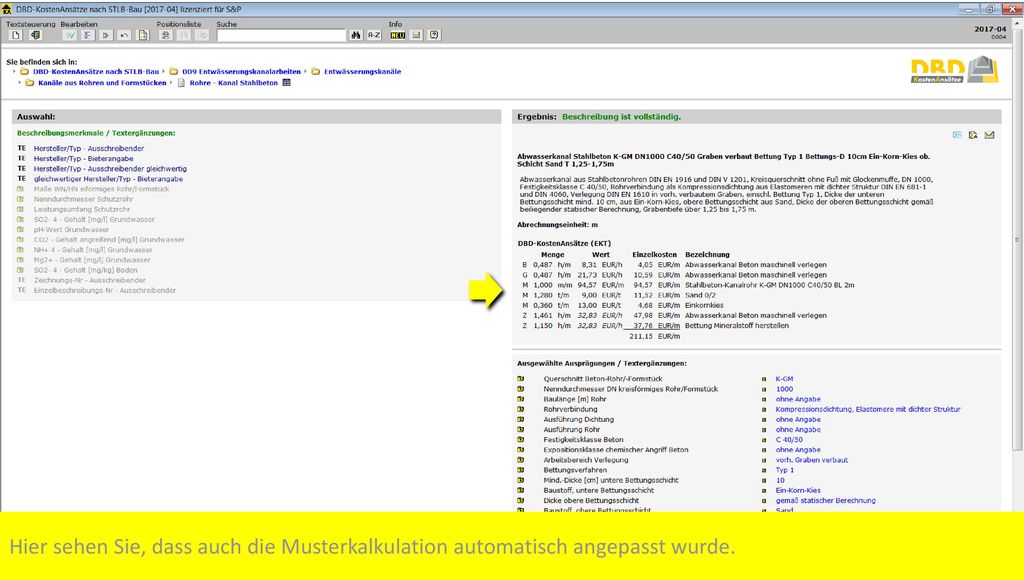 Hier sehen Sie, dass auch die Musterkalkulation automatisch angepasst wurde.